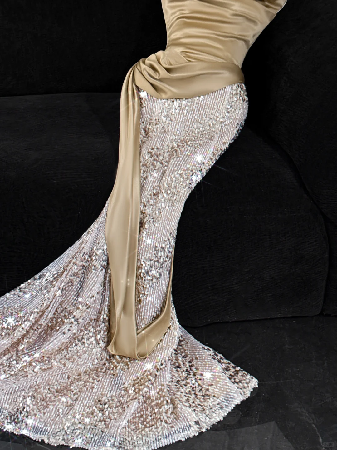 Khaki Mermaid Strapless Sequin Satin Long Prom Dress Evening Dress SH3097