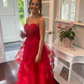 Charming Red A Line Sweetheart Neck Layered Organza Prom Dress Evening Dress SH6707