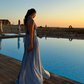 Blue A Line Halter Chiffon Open Back Prom Dress Evening Dress with Slit SH2030