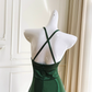 Stunning Green A Line Halter Satin Prom Dress Vacation Dress Wedding Guest Dress SH4504
