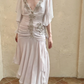 Vintage Mermaid V Neck Lace Pleated Chiffon Prom Dress Formal Dress SH3864