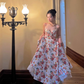 Princess A Line Spaghetti Strap Print Floral Satin Prom Dress 16th Birthday Dress SH3982