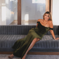 Green Sheath Off the Shoulder Corset Velvet Long Prom Dress Evening Dress with Slit SH2034