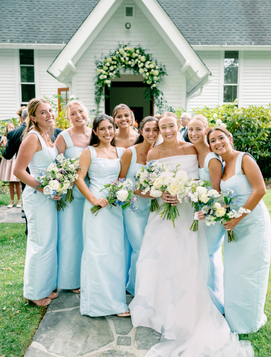 Gentle Baby Blue Sheath Strap Satin Long Bridesmaid Dress SH6305
