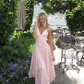 Light Pink A Line V Neck Chiffon Satin Long Prom Dress Evening Dress SH4798
