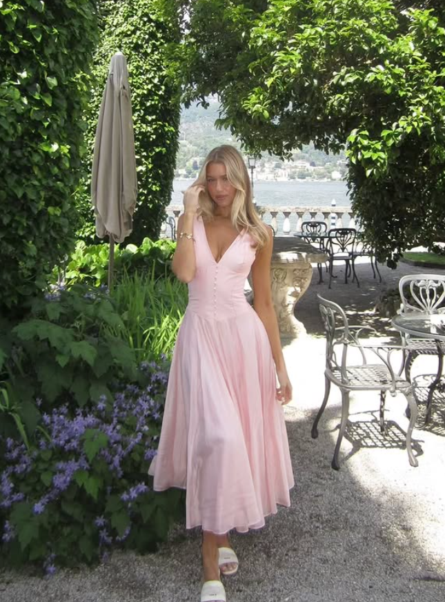Light Pink A Line V Neck Chiffon Satin Long Prom Dress Evening Dress SH4798