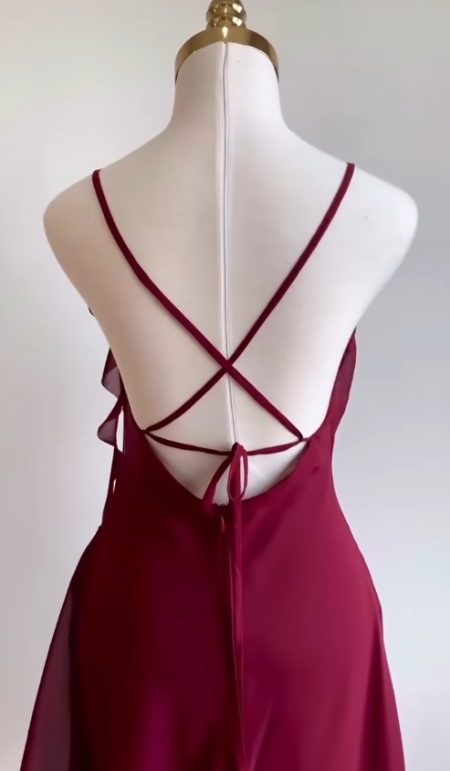 Burgundy A Line Spaghetti Strap Floral Chiffon Short Party Dress Homecoming Dress Outfits SH3601
