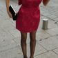Burgundy Bow A Line Strapless Print Floral Satin Cocktail Dress Homecoming Dress SH6156