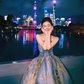 Unique A Line Strapless Blue Ombre Tulle Long Prom Dress Evening Dress B96