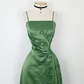 Retro A Line Spaghetti Strap Green Beaded Satin Long Evening Dress Party Dress SH3168