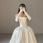Simple Ball Gown Strapless White Satin Long Wedding Dress SH5096