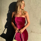 Hot Pink Sheath Strapless Velvet Short Party Dress Evening Dress SH1929