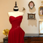 Charming Red A Line Strapless Pleated Chiffon Long Prom Dress Evening Dress SH7388
