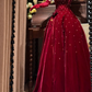 Burgundy A Line Strapless Beaded Velvet Long Prom Dresses 16th Birthday Dresses SH4635