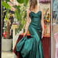 Green Mermaid Straps Simple Satin Long Prom Dress Wedding Guest Dress SH5503