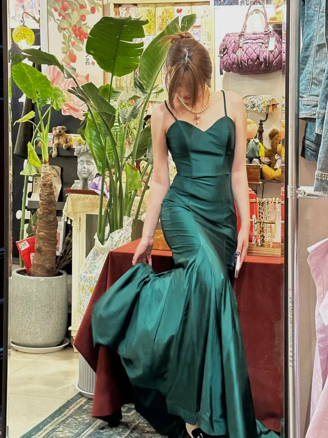 Green Mermaid Straps Simple Satin Long Prom Dress Wedding Guest Dress SH5503