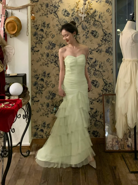 Vintage Light Green Sweetheart Neck Layered Tulle Prom Dress 22th Birthday Dress SH4410