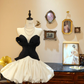 Unique Black-white Ball Gown Strapless Satin Long Prom Dress Evening Dress SH7410