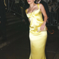Elegant Mermaid Straps Yellow Satin Long Prom Dress Evening Dress SH2347