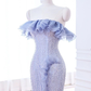 Lavender Flower Ruffles Beaded Lace Prom Dress Mermaid Evening Dress SH1331