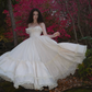 Princess Ball Gown Strapless Ivory Lace Satin Long Prom Dress Party Dress SH5317