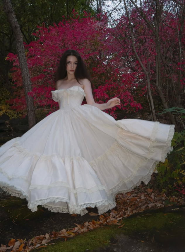 Princess Ball Gown Strapless Ivory Lace Satin Long Prom Dress Party Dress SH5317