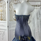 Vintage Blue Ombre A Line Strapless Shiny Beaded Tulle Prom Dress Sweet 16 Dress SH5981