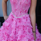 Pink Ball Gown Strapless Beaded Print Floral Corset Tulle Long Prom Dress Evening Dress SH6585