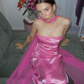 Hot Pink Sheath Strapless Lace Satin Long Prom Dress Evening Dress SH2392