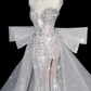 Stunning Mermaid Strapless Rhinestone Sequin Tulle Long Prom Dress Party Dress with Slit SH3250