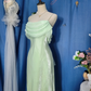 Vintage Green Simple Mermaid Spaghetti Strap Chiffon Satin Prom Dress Outfits SH4954