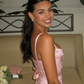 Pink A Line Spaghetti Straps Appliques Satin Long Prom Dress Evening Dress SH1787