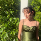 Vintage Mermaid Spaghetti Strap Green Satin Party Dress Evening Dress SH2822