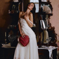 Cute A Line Off the Shoulder Ivory Chiffon Ruffle Prom Dress Graduation Prom Dress SH2583