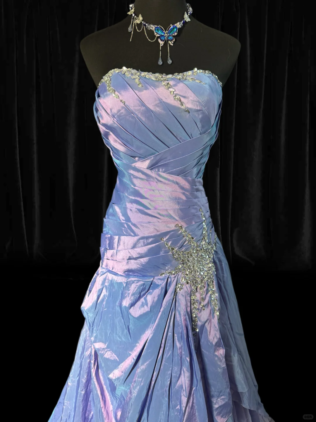 Vintage Purple A Line Strapless Beaded Satin Prom Dress Evening Dress SH5601