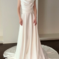 Simple A Line Round Neck White Satin Wedding Dress SH4998
