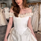 Retro Beige A Line Off the Shoulder 3D Flower Satin Wedding Dress SH6087