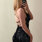 Sheath Spaghetti Straps Colourful Sequin Backless Short Prom Dress Homecoming Dress Outfits SH6836