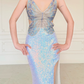 Dazzling Butterfly Beaded Sheath Spaghetti Strap Sequin Slit Prom Dress Evening Dress SH6761