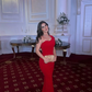 Charming Red Sheath One Shoulder Satin Prom Dress Wedding Guest Dress SH6019