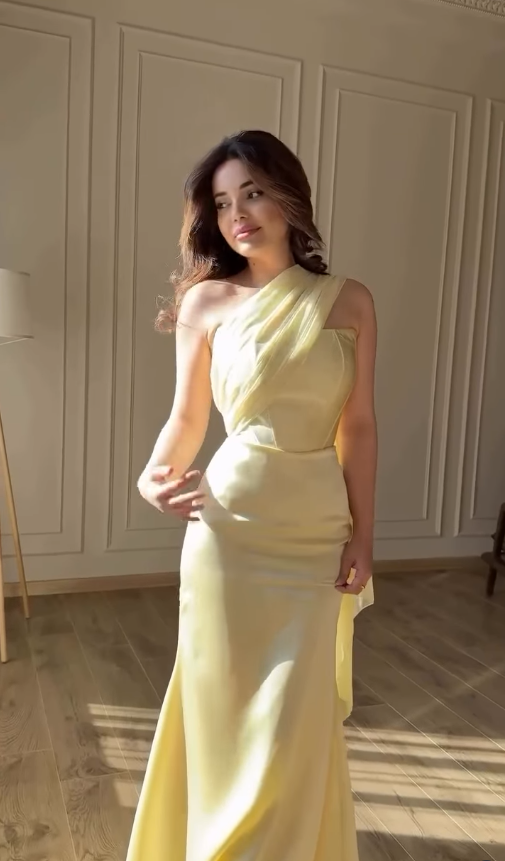 Yellow Mermaid One Shoulder Chiffon Satin Prom Dress Evening Dress SH4694