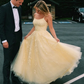 Hot Yellow A Line Straps Lace Tulle Long Prom Dress Graduation Prom Dress SH046
