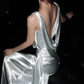 Classic White A Line Strapless Satin Simple Open Back Long Wedding Dress SH4712