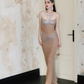 Exquisite Rhinestone Champagne Mermaid Sweetheart Neck Black Tulle Long Evening Dress Gown Dress SH3585