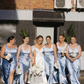 Gentle Sheath Strap Blue Satin Long Bridesmaid Dress Evening Dress with Slit SH2835