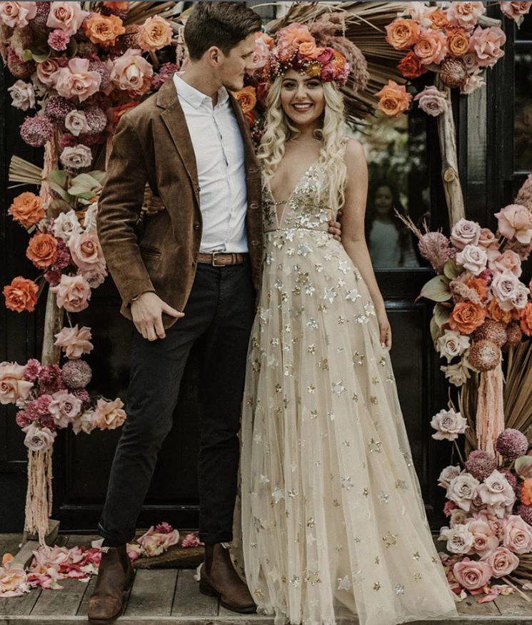 Charming V-neck Floral Long Prom Dress, Evening Dress T132