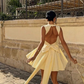Cute Yellow A Line Straps Satin Open Back Short Homecoming Dress Outfits SH5544