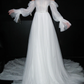 Gentle Ball Gown Long Seelve White Tulle Long Train Wedding Dress SH6679