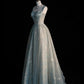 Elegant A Line Strap Appliques Satin Tulle Prom Dress Graduation Prom Dress SH2498