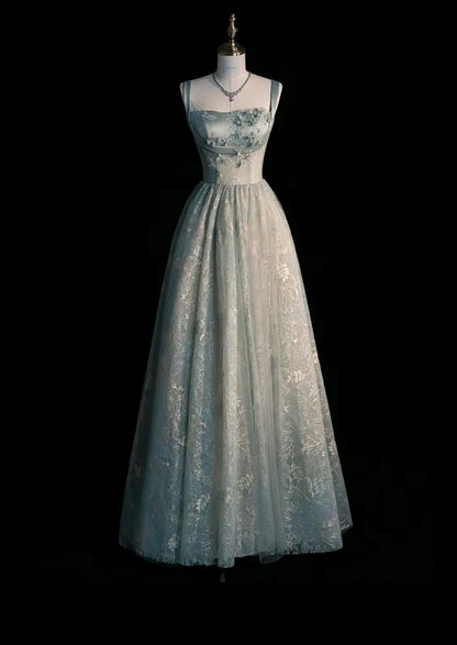 Elegant A Line Strap Appliques Satin Tulle Prom Dress Graduation Prom Dress SH2498